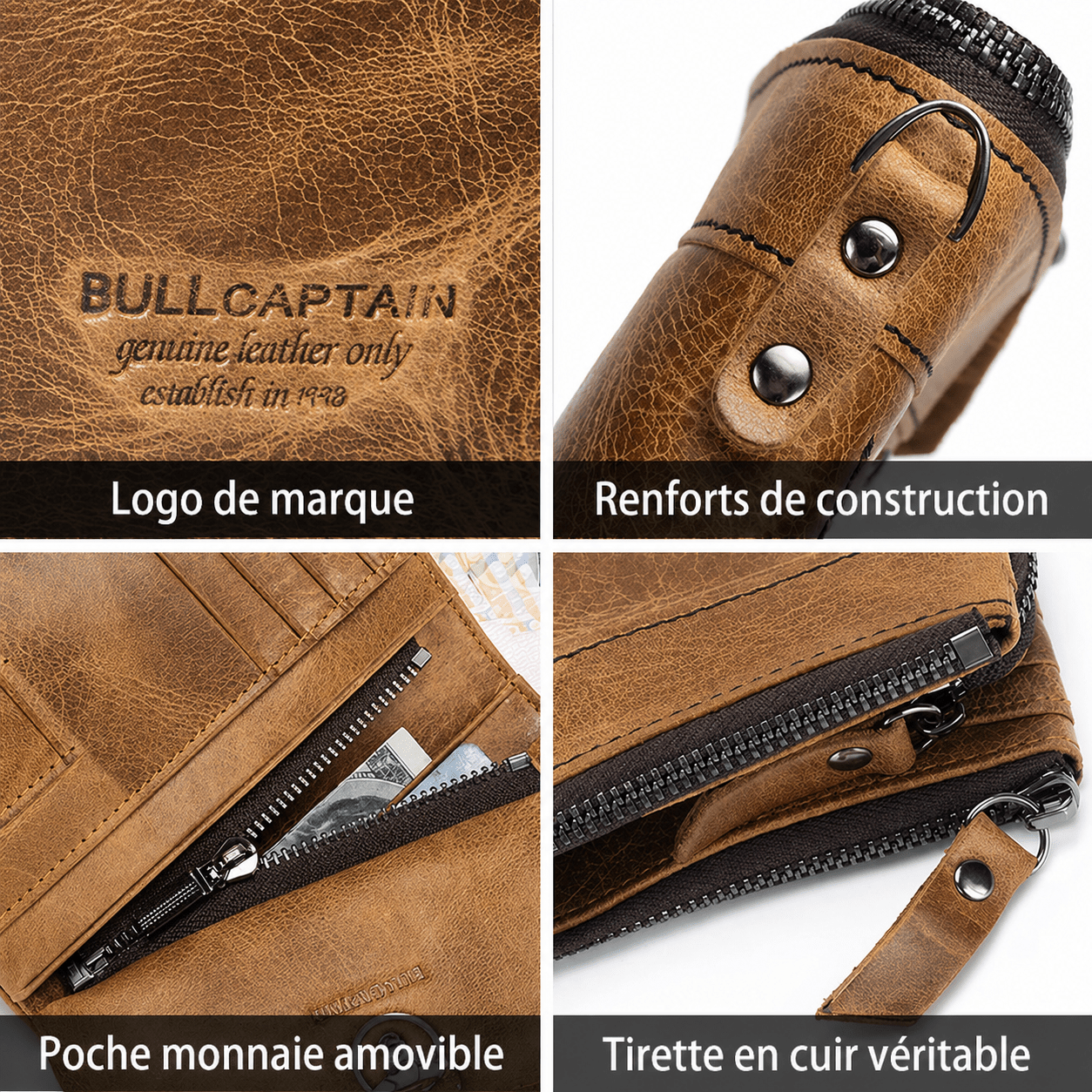 Portefeuille Court en Cuir Véritable Rétro - 1001 Sacs