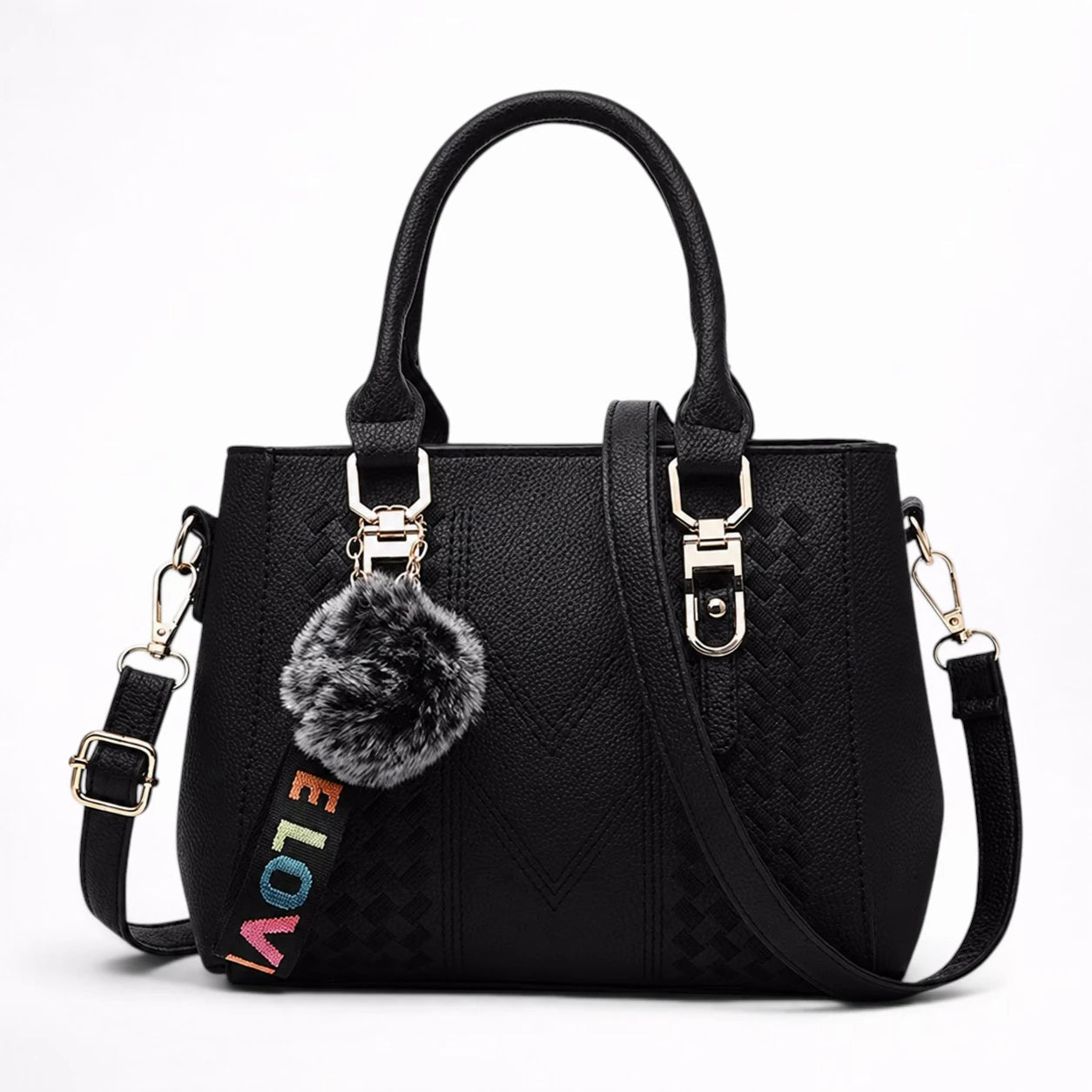 Sac à Main en Cuir Brodé avec Pompon pour Femme - 1001 Sacs