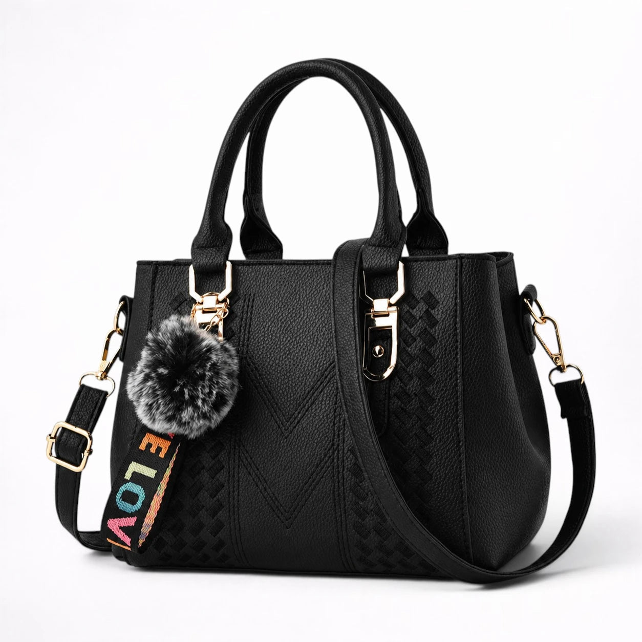 Sac à Main en Cuir Brodé avec Pompon pour Femme - 1001 Sacs
