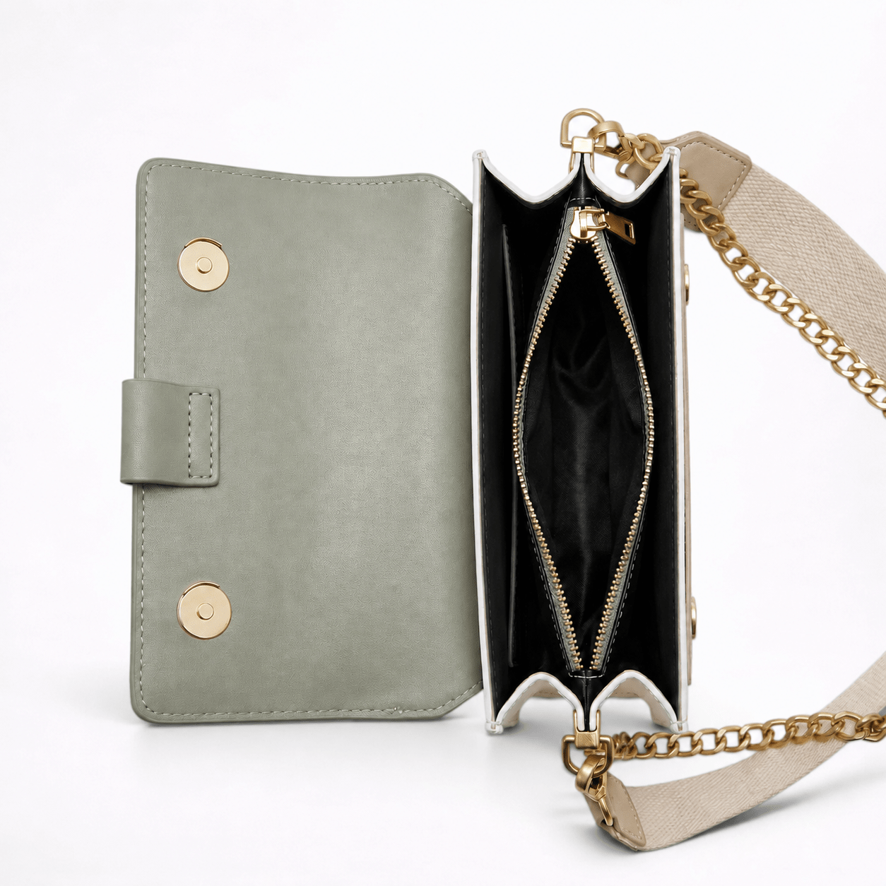 Sac à Rabat Bicolore en Cuir Bandoulière pour Femme - 1001 Sacs
