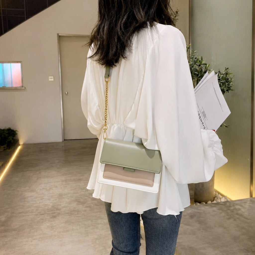 Sac à Rabat Bicolore en Cuir Bandoulière pour Femme - 1001 Sacs