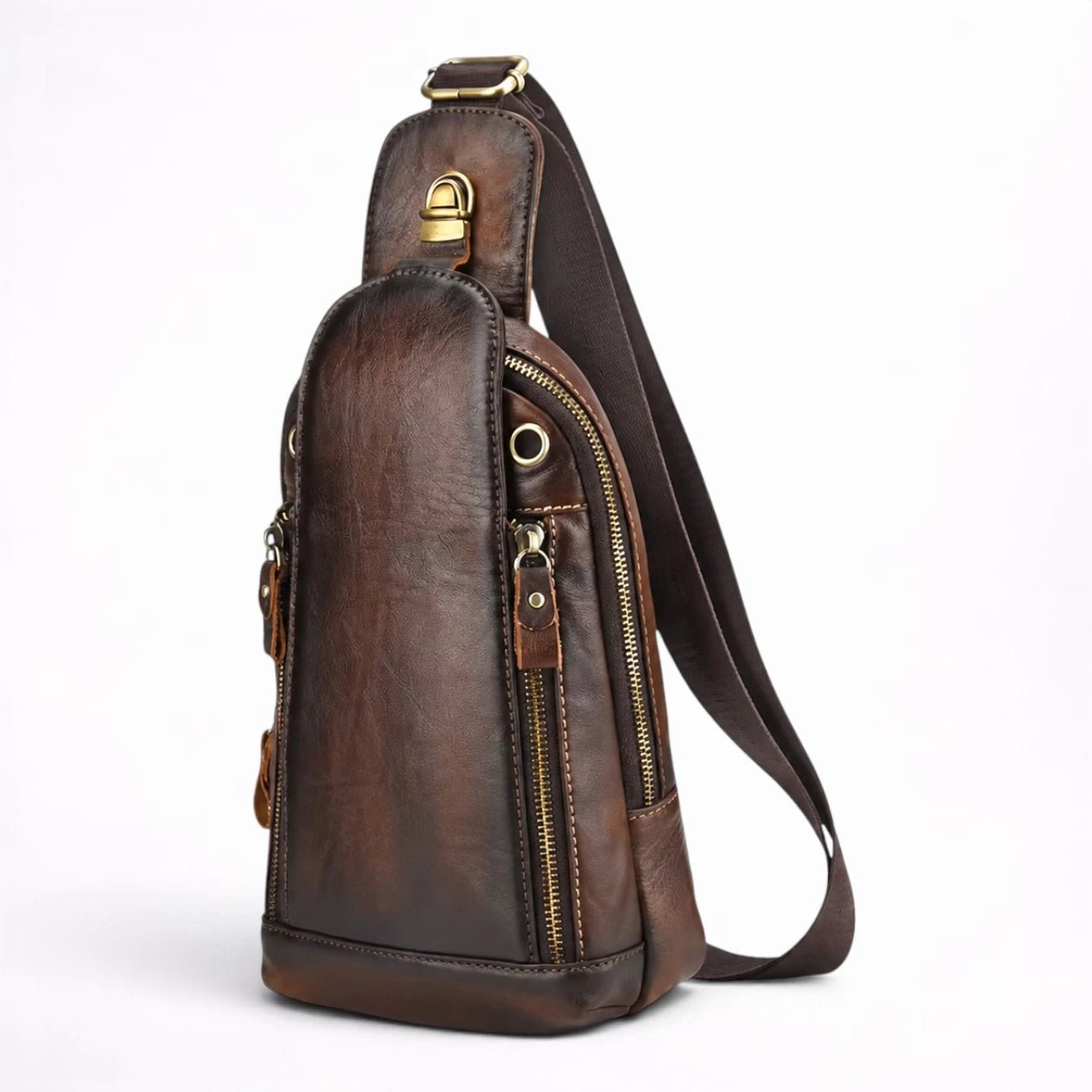 Sac Poitrine en Cuir de Vachette Vieilli Peint à la Main - 1001 Sacs